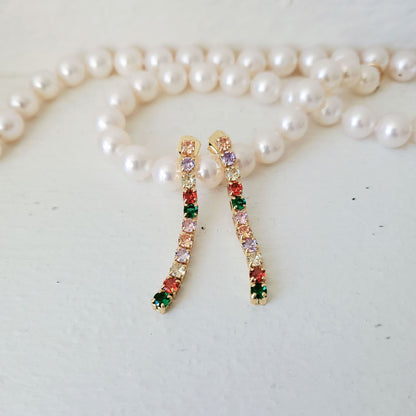 SS071506-Sterling Silver Post Cubic Zirconia Stone Brass Metal Drop Earrings