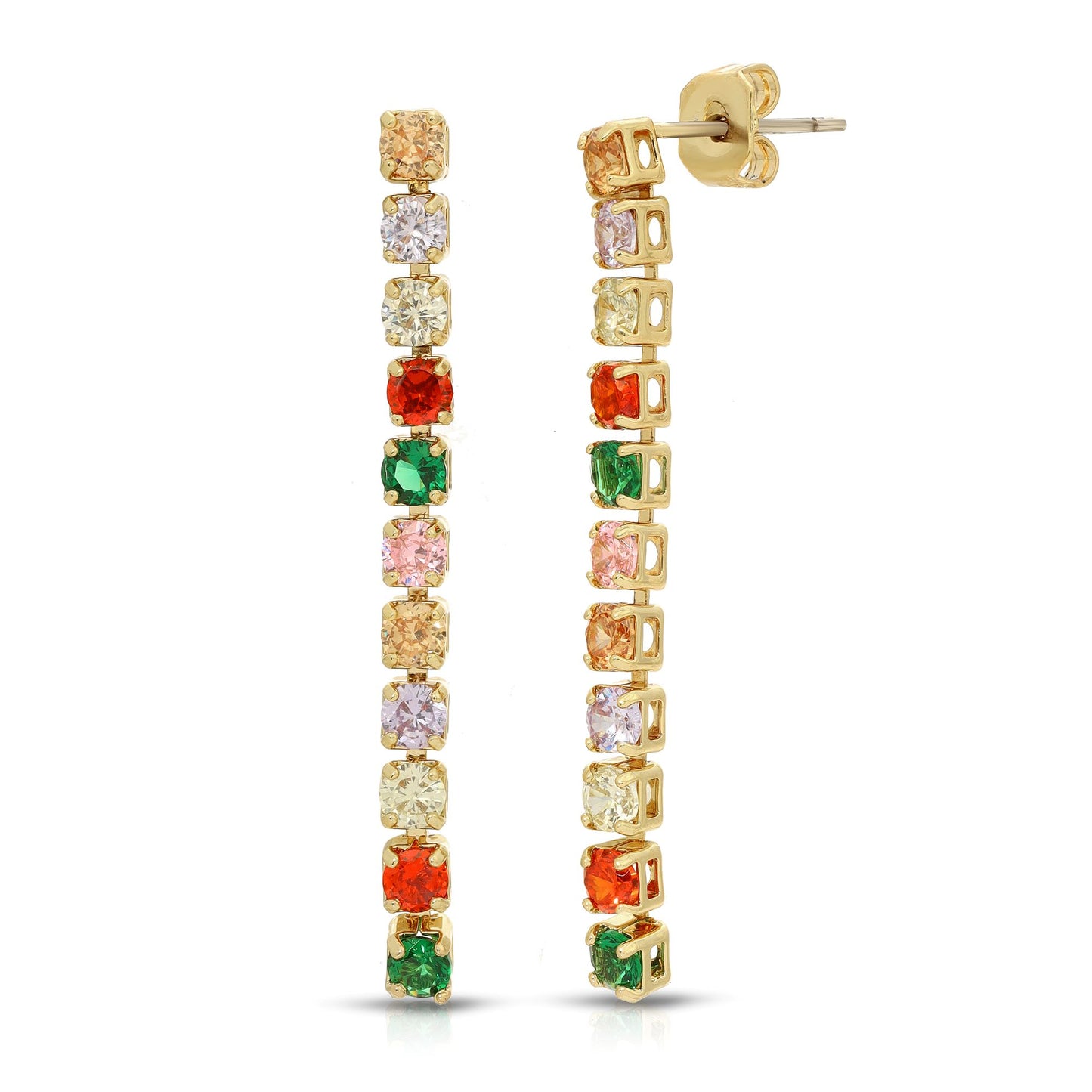 SS071506-Sterling Silver Post Cubic Zirconia Stone Brass Metal Drop Earrings