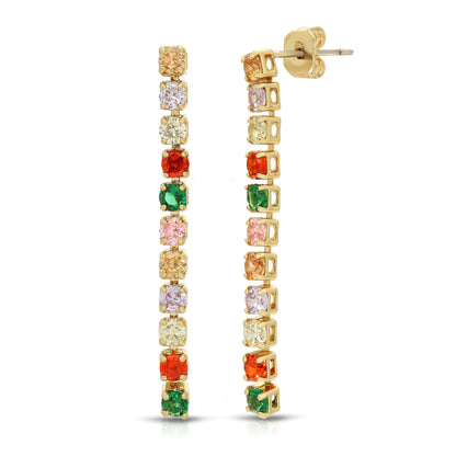 SS071506-Sterling Silver Post Cubic Zirconia Stone Brass Metal Drop Earrings