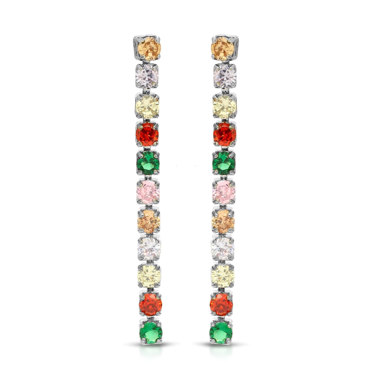 SS071506-Sterling Silver Post Cubic Zirconia Stone Brass Metal Drop Earrings