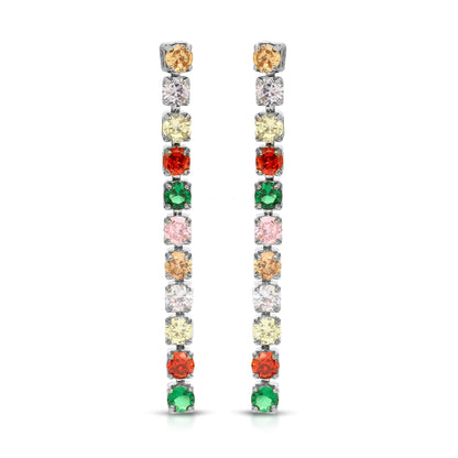 SS071506-Sterling Silver Post Cubic Zirconia Stone Brass Metal Drop Earrings