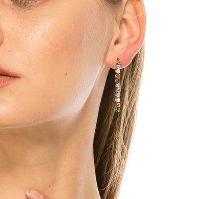 SS071506-Sterling Silver Post Cubic Zirconia Stone Brass Metal Drop Earrings