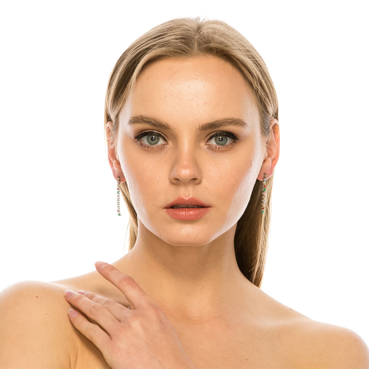 SS071506-Sterling Silver Post Cubic Zirconia Stone Brass Metal Drop Earrings