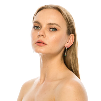 SS071506-Sterling Silver Post Cubic Zirconia Stone Brass Metal Drop Earrings