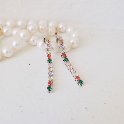 SS071506-Sterling Silver Post Cubic Zirconia Stone Brass Metal Drop Earrings