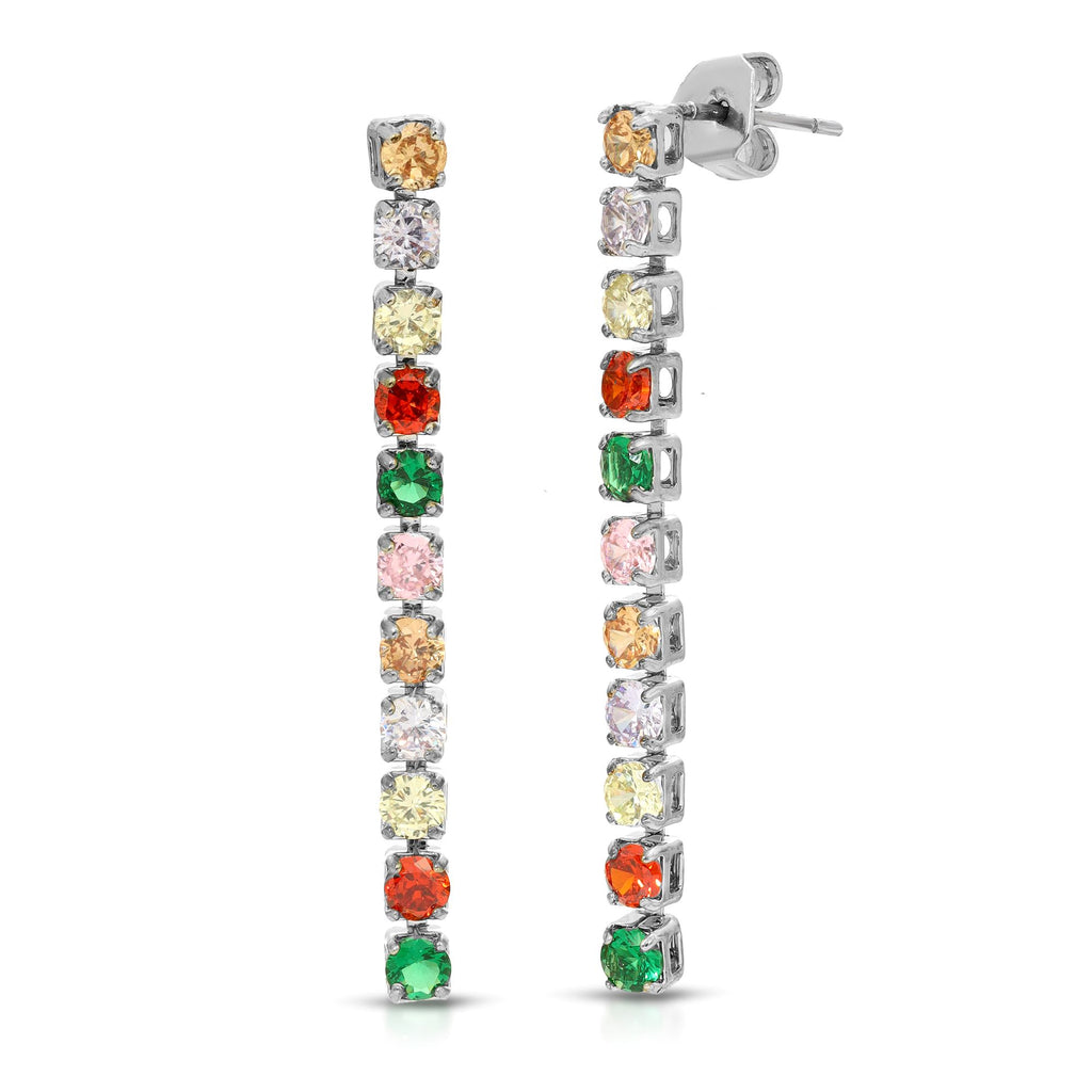 SS071506-Sterling Silver Post Cubic Zirconia Stone Brass Metal Drop Earrings