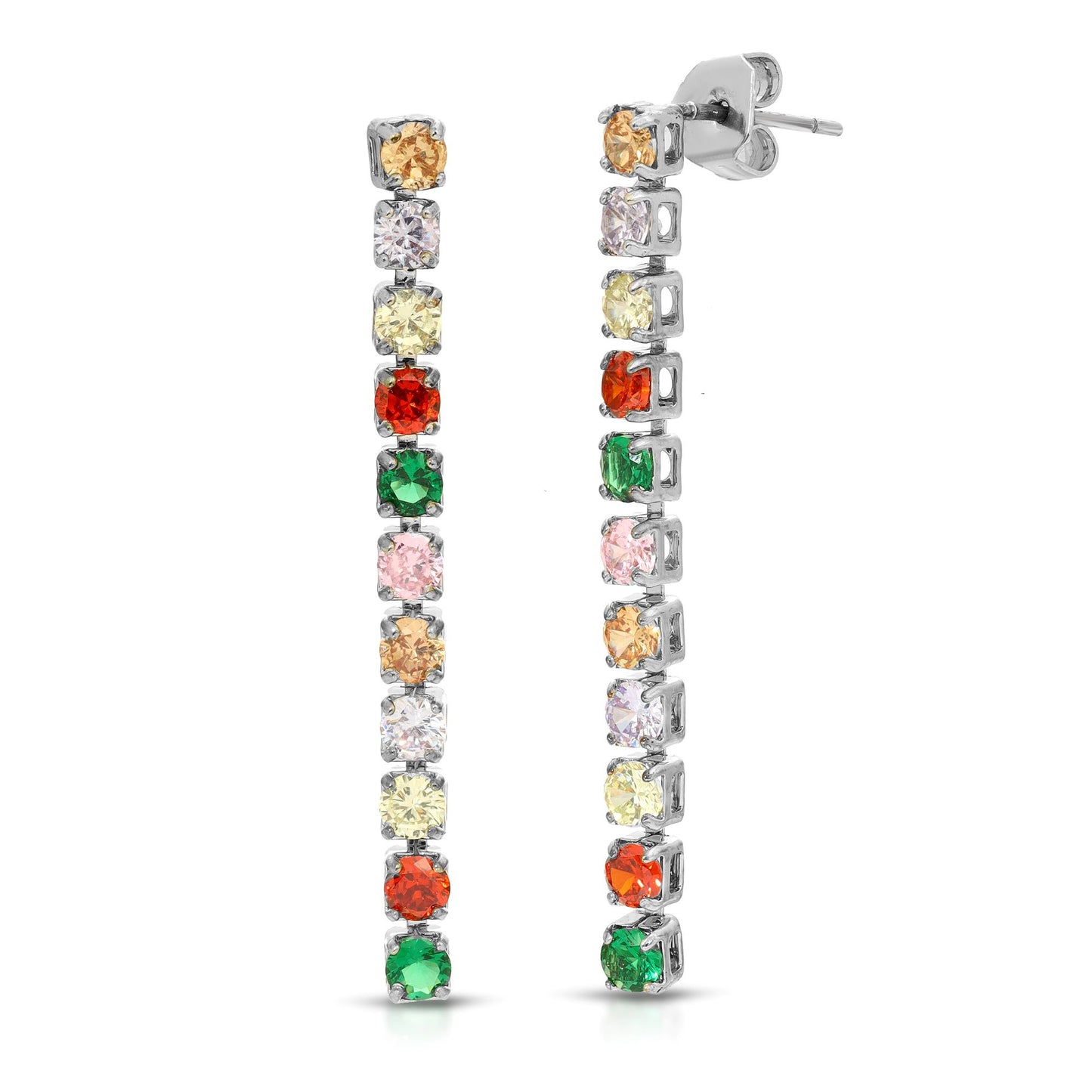 SS071506-Sterling Silver Post Cubic Zirconia Stone Brass Metal Drop Earrings