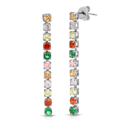 SS071506-Sterling Silver Post Cubic Zirconia Stone Brass Metal Drop Earrings