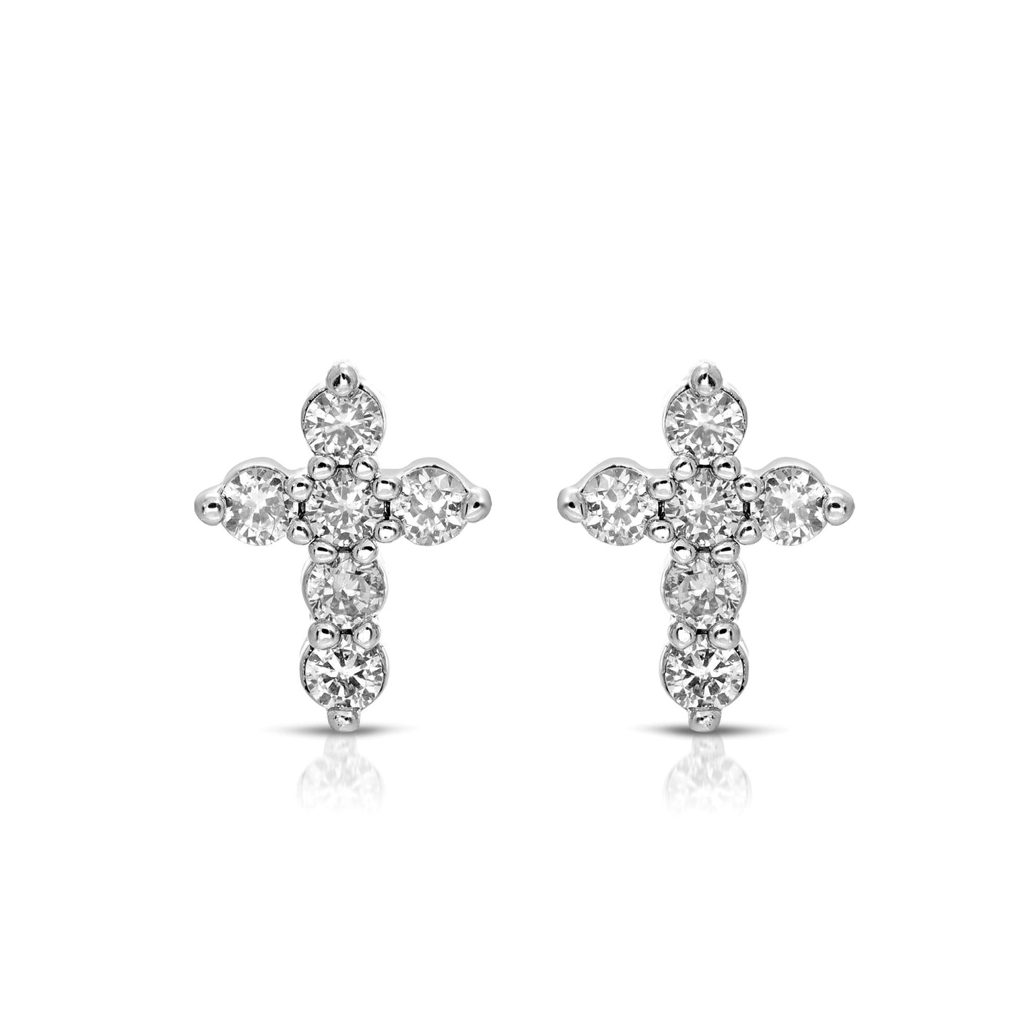 SS071507-Sterling Silver Post Cubic Zirconia Stone Brass Metal Stud Earrings