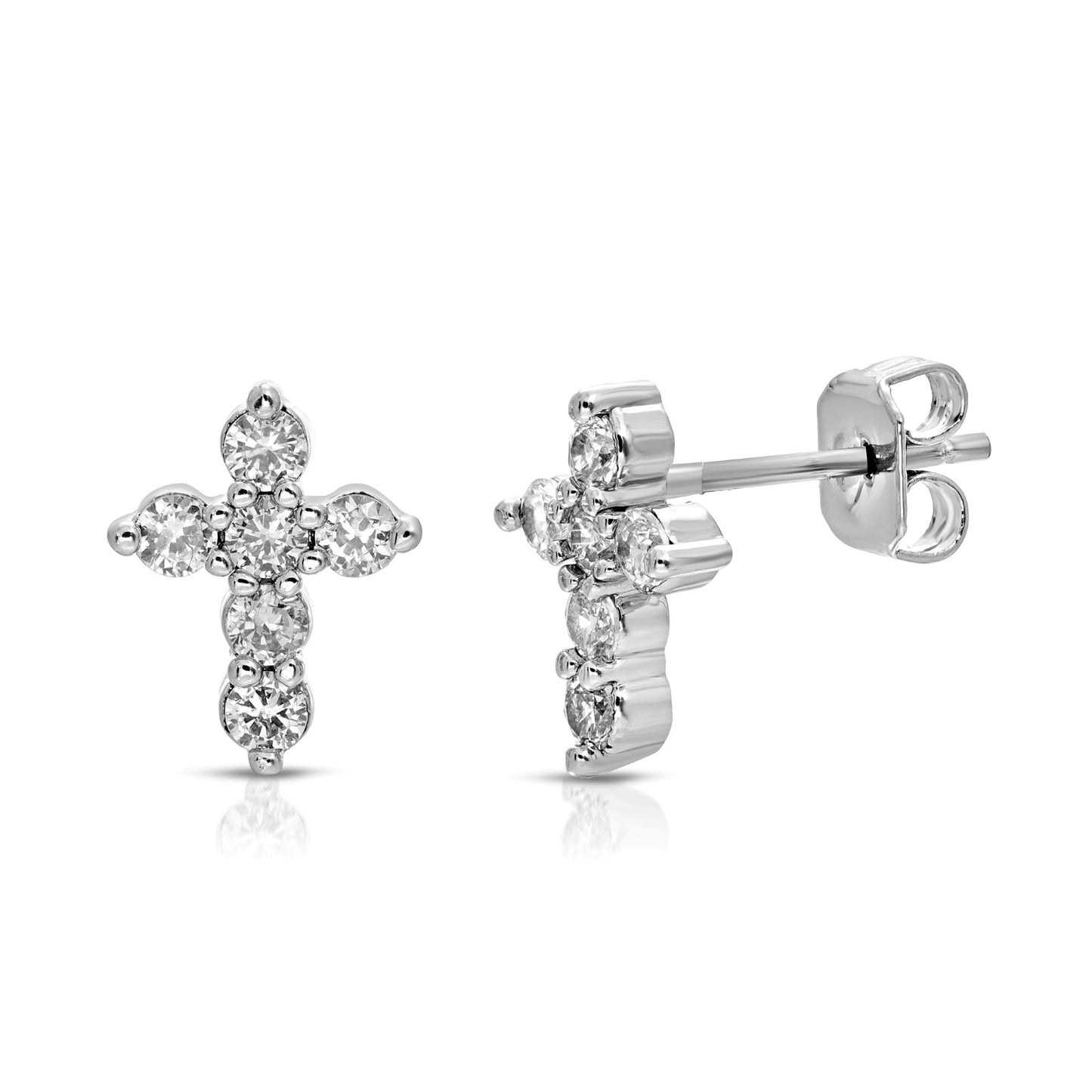 SS071507-Sterling Silver Post Cubic Zirconia Stone Brass Metal Stud Earrings