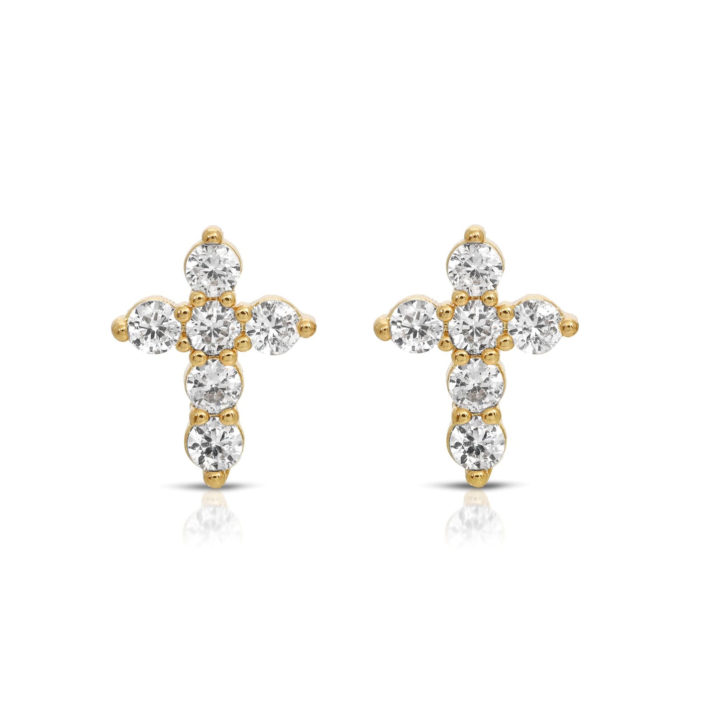 SS071507-Sterling Silver Post Cubic Zirconia Stone Brass Metal Stud Earrings