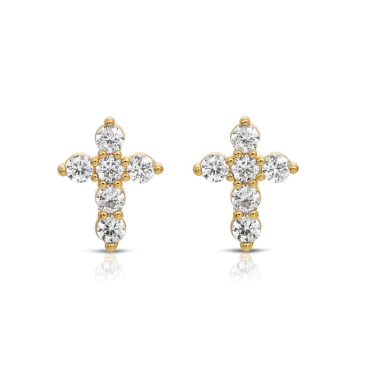 SS071507-Sterling Silver Post Cubic Zirconia Stone Brass Metal Stud Earrings