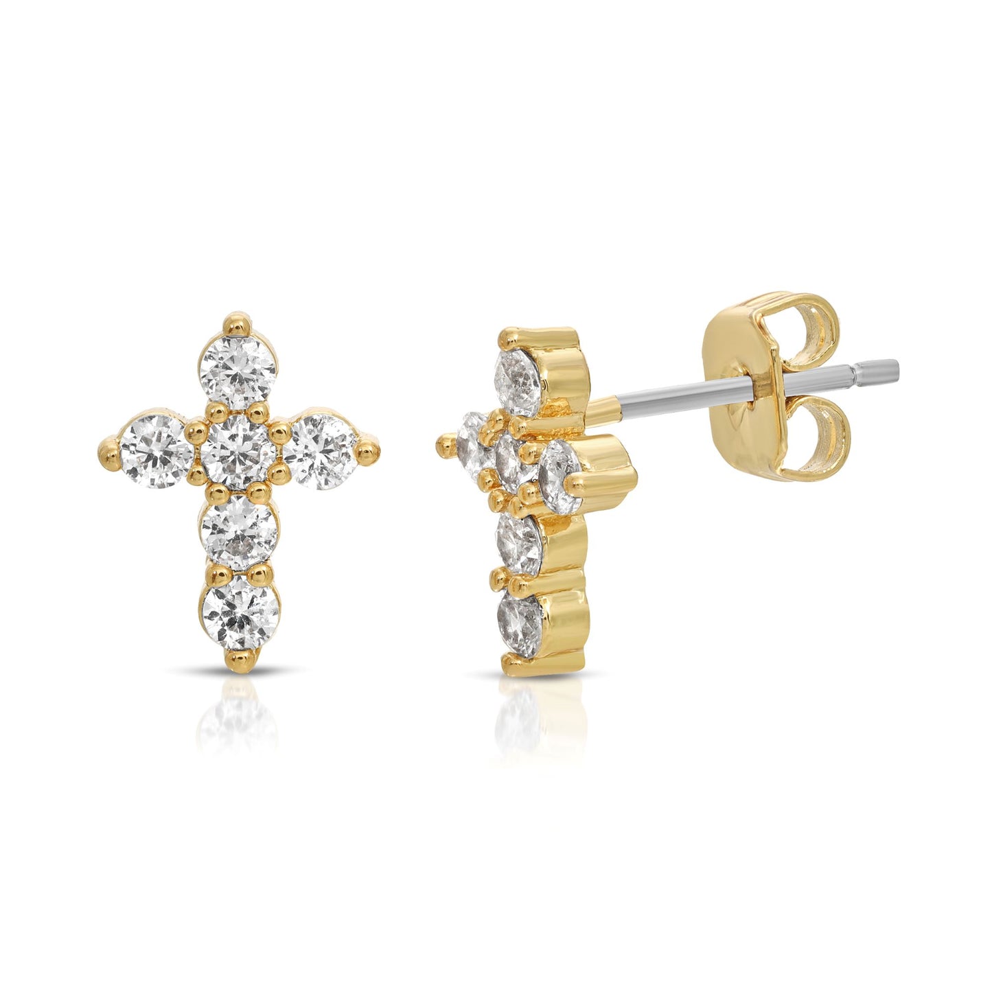 SS071507-Sterling Silver Post Cubic Zirconia Stone Brass Metal Stud Earrings