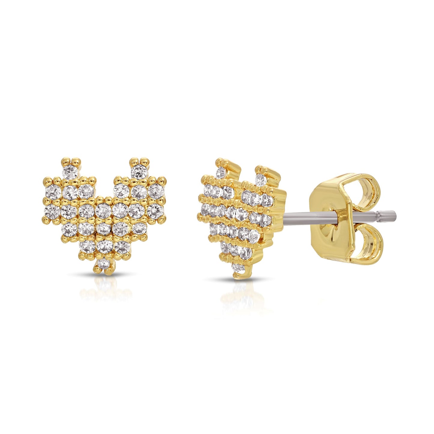 SS071508-Sterling Silver Post Cubic Zirconia Stone Brass Metal Stud Earrings