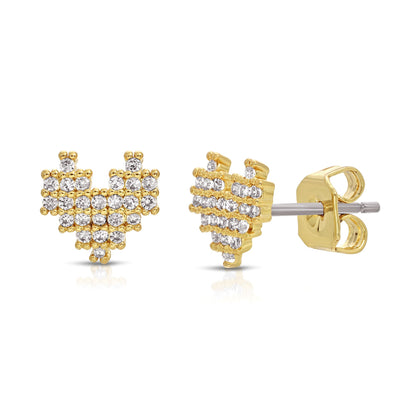 SS071508-Sterling Silver Post Cubic Zirconia Stone Brass Metal Stud Earrings