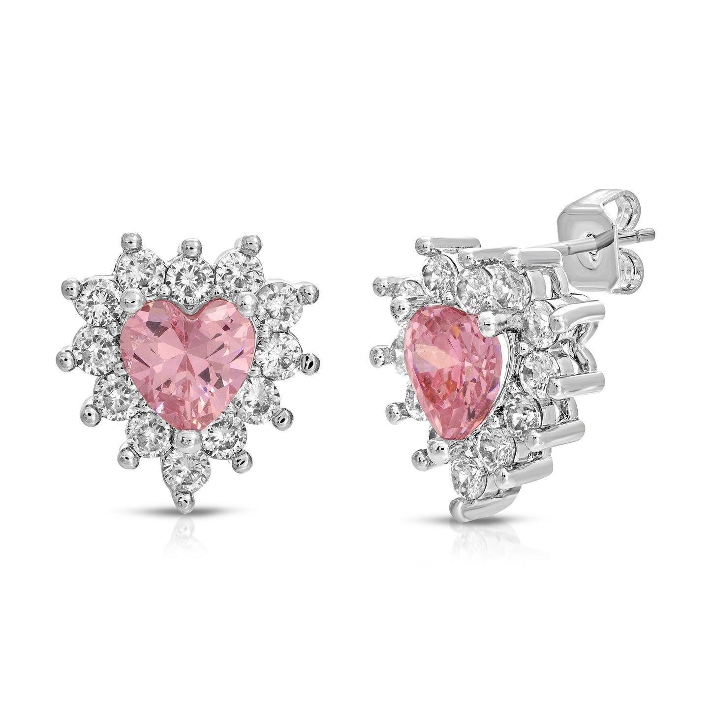 Sterling Silver Post Cubic Zirconia Stone Brass Metal Stud Earrings