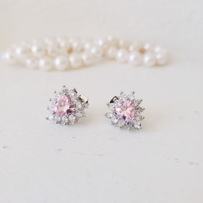 Sterling Silver Post Cubic Zirconia Stone Brass Metal Stud Earrings