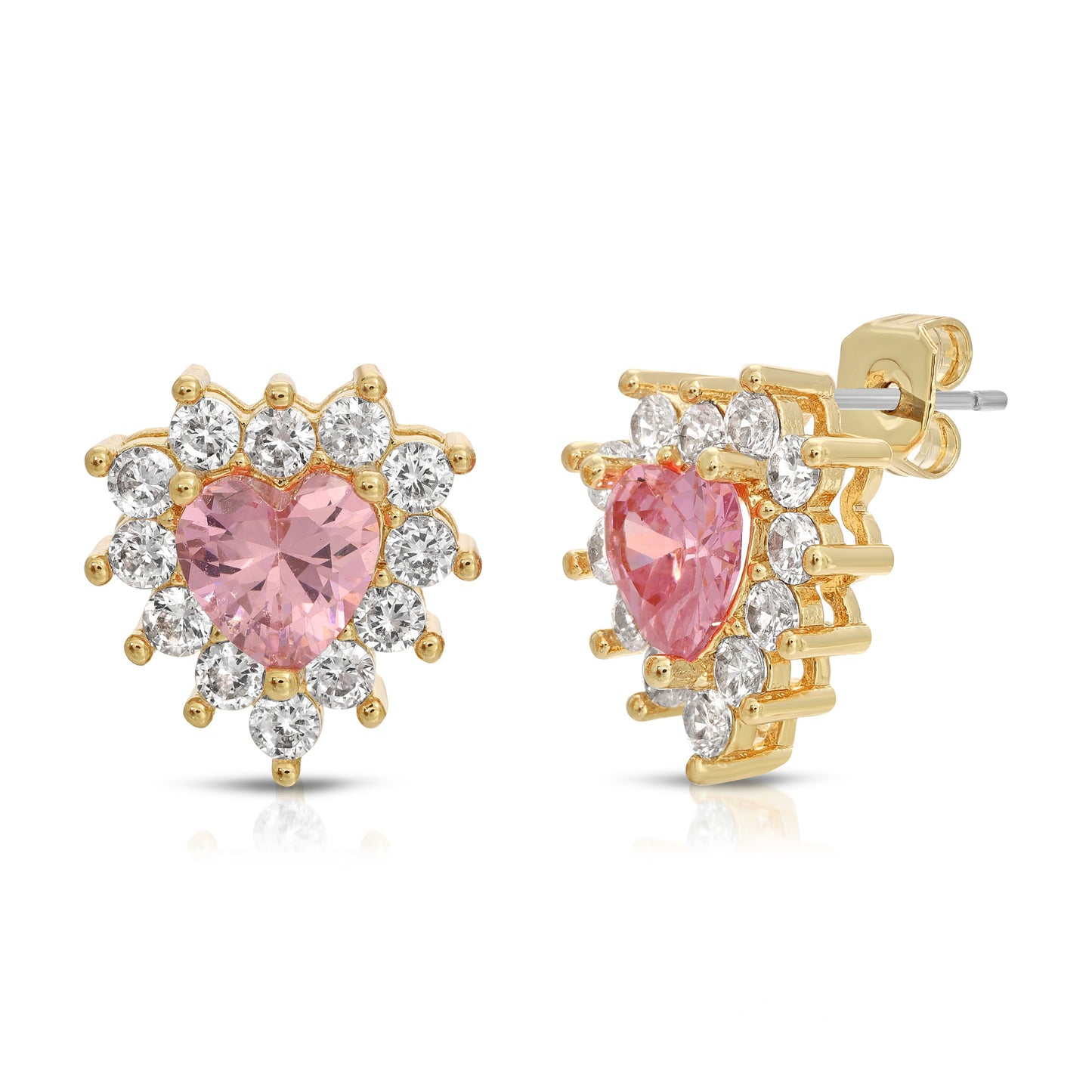 Sterling Silver Post Cubic Zirconia Stone Brass Metal Stud Earrings