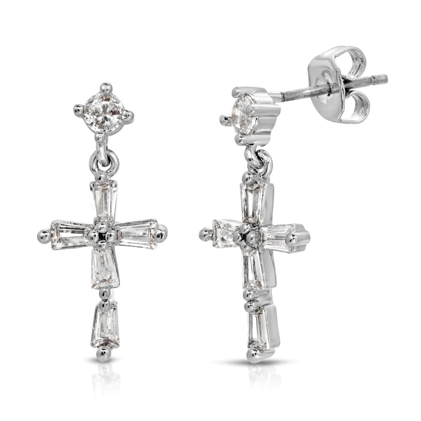 SS071511-Sterling Silver Post Cubic Zirconia Stone Brass Metal Dangle Earrings