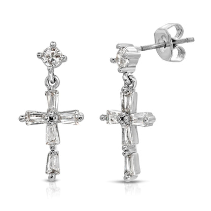 SS071511-Sterling Silver Post Cubic Zirconia Stone Brass Metal Dangle Earrings