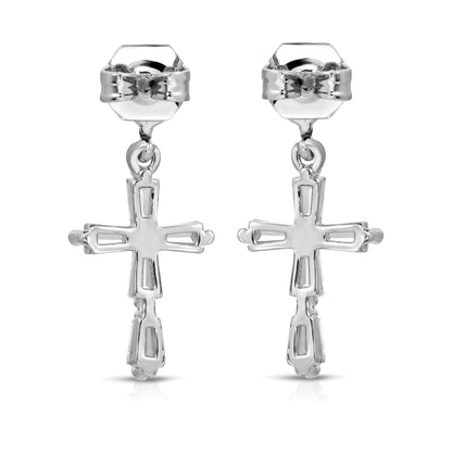 SS071511-Sterling Silver Post Cubic Zirconia Stone Brass Metal Dangle Earrings