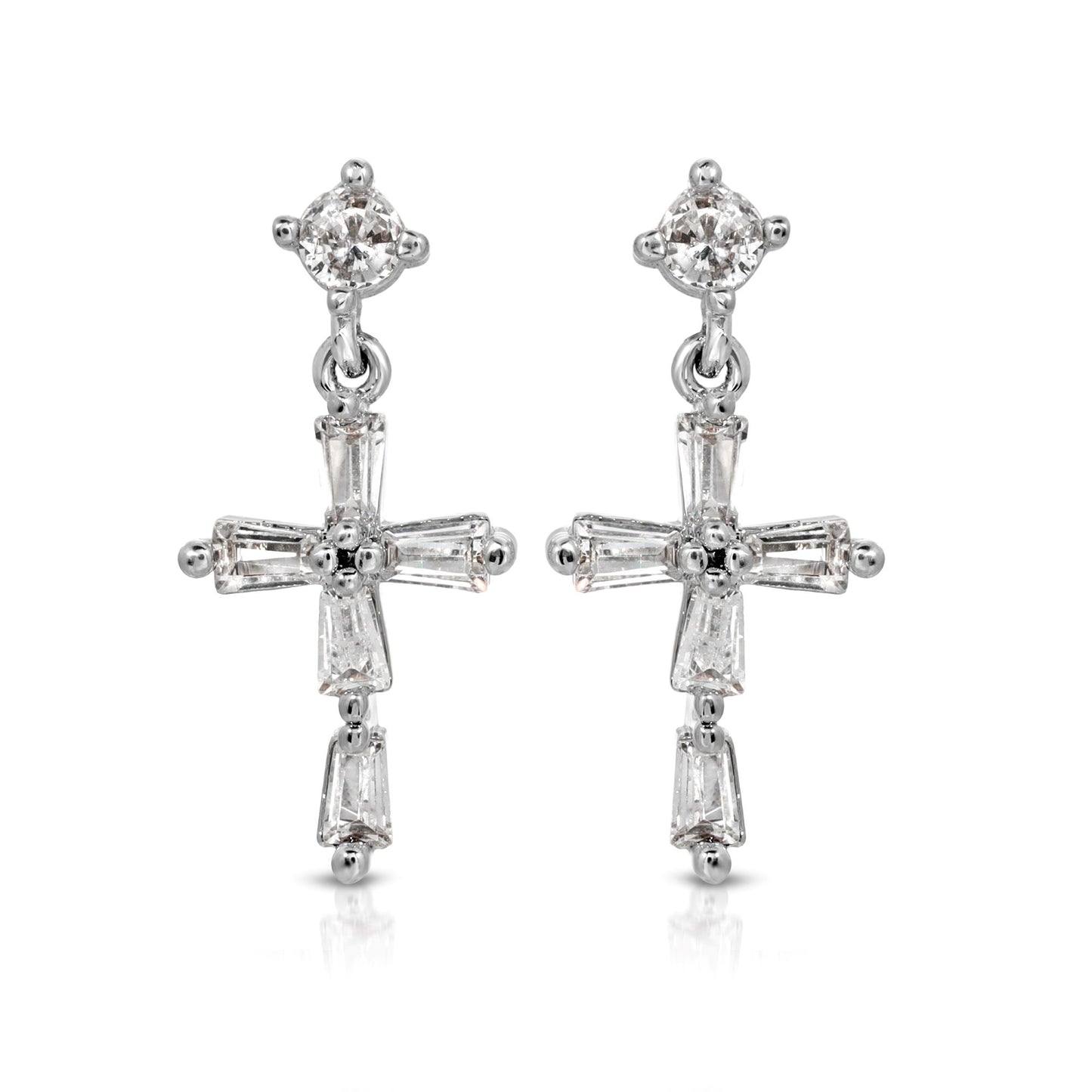 SS071511-Sterling Silver Post Cubic Zirconia Stone Brass Metal Dangle Earrings