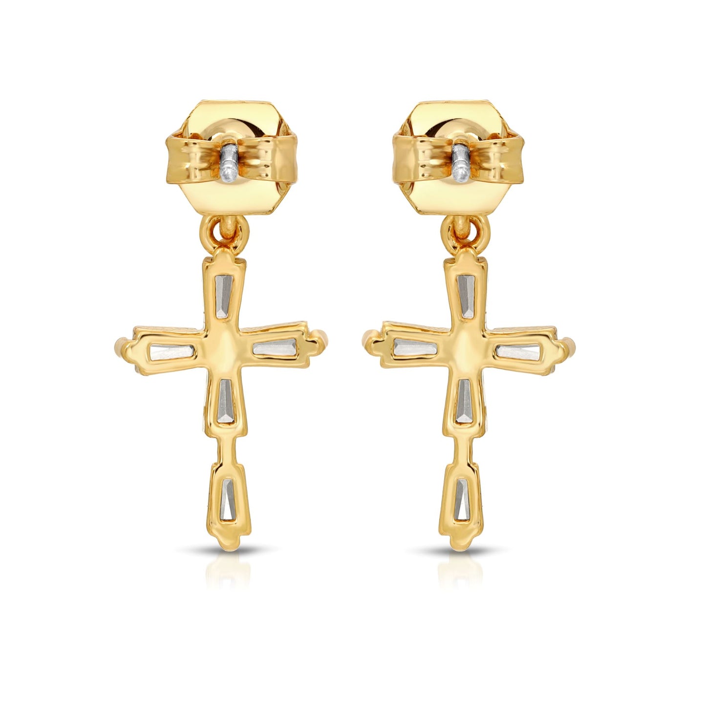 SS071511-Sterling Silver Post Cubic Zirconia Stone Brass Metal Dangle Earrings