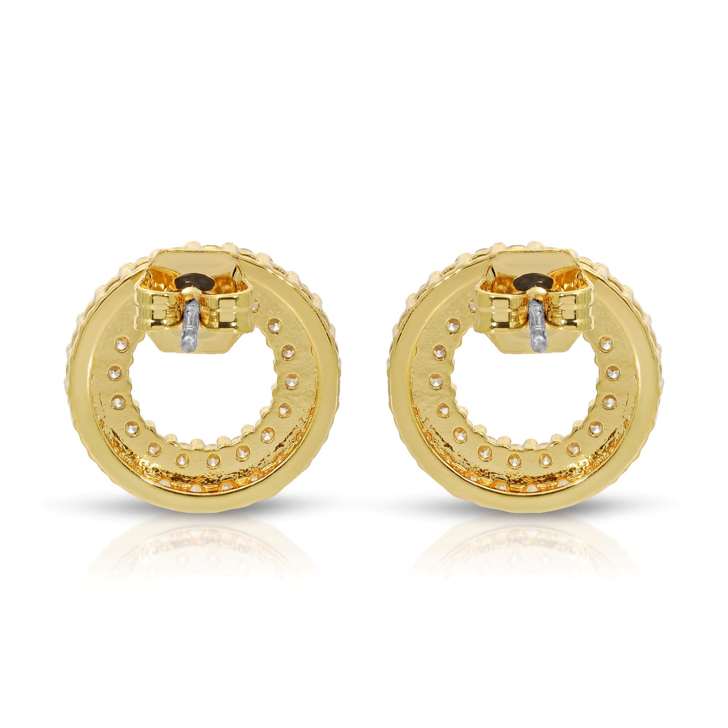 SS071513-Sterling Silver Post Cubic Zirconia Stone Brass Metal Stud Earrings