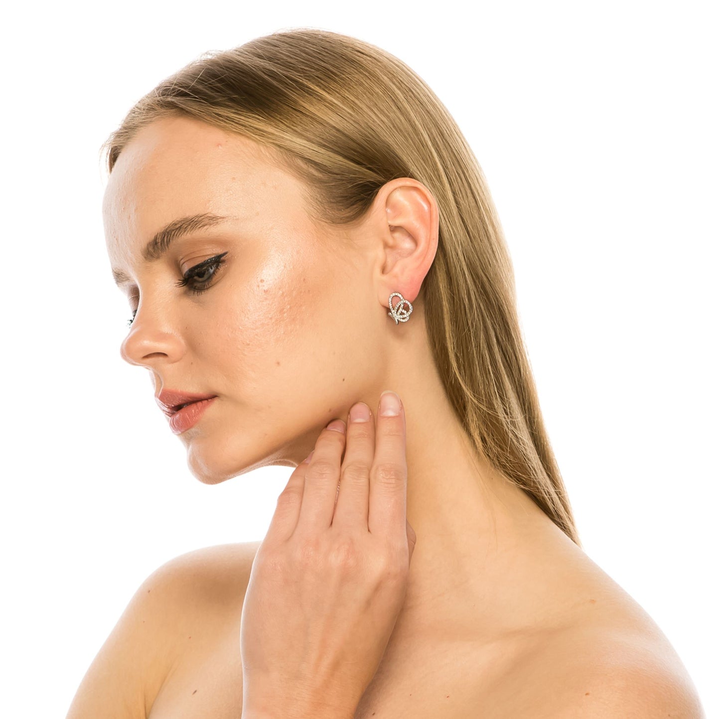 SS071516-Sterling Silver Post Cubic Zirconia Stone Brass Metal Stud Earrings