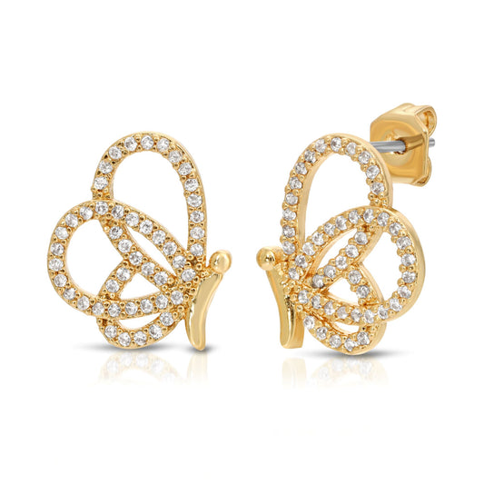 SS071516-Sterling Silver Post Cubic Zirconia Stone Brass Metal Stud Earrings