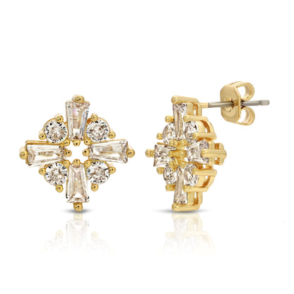 SS071520-Sterling Silver Post Cubic Zirconia Stone Brass Metal Stud Earrings