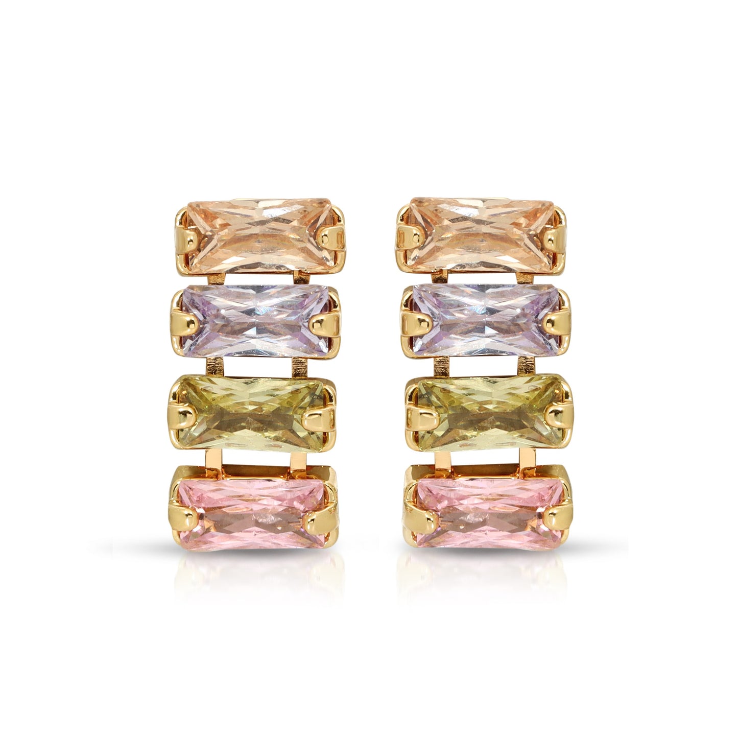 SS071523-Sterling Silver Post Cubic Zirconia Stone Brass Metal Stud Earrings