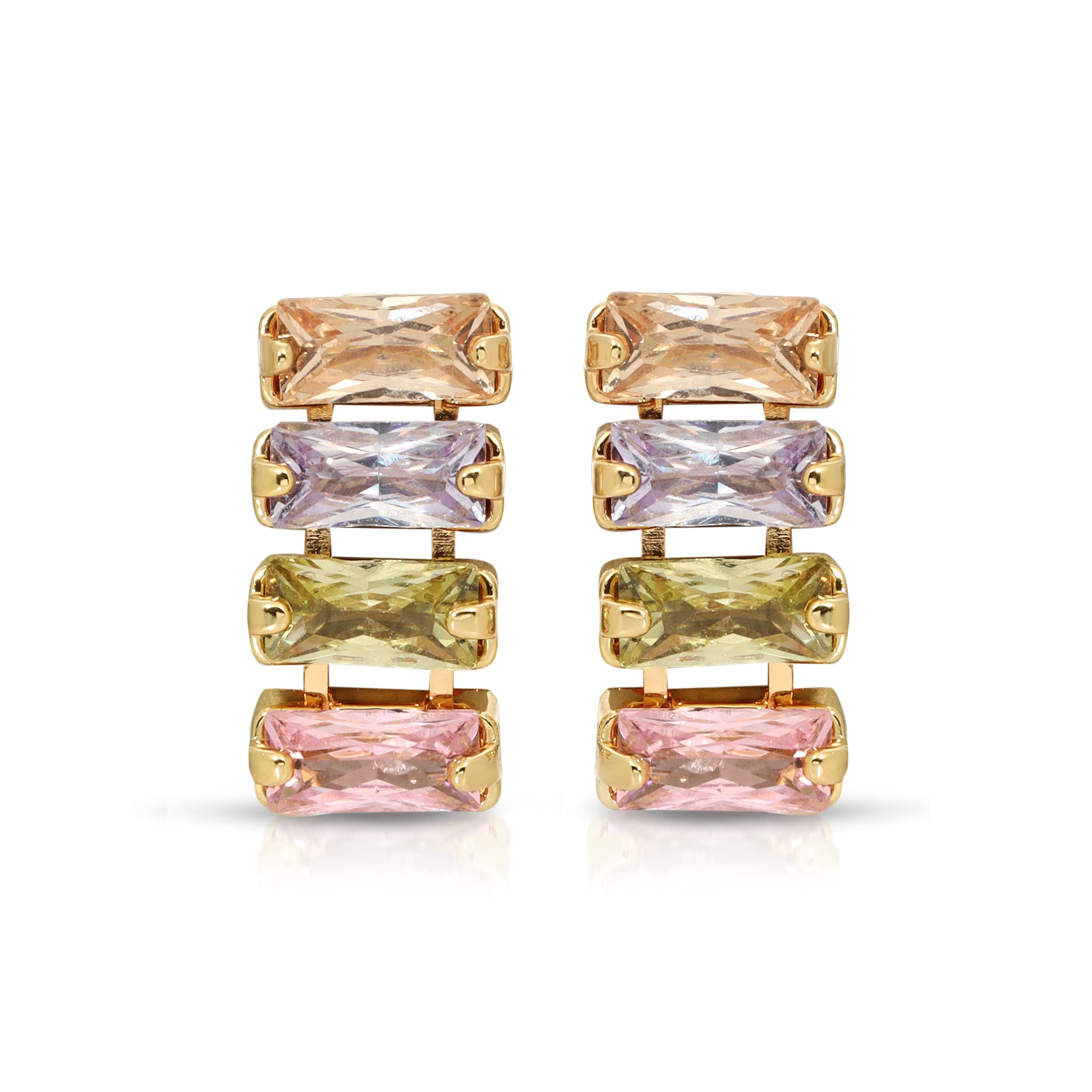 SS071523-Sterling Silver Post Cubic Zirconia Stone Brass Metal Stud Earrings