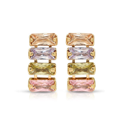 SS071523-Sterling Silver Post Cubic Zirconia Stone Brass Metal Stud Earrings