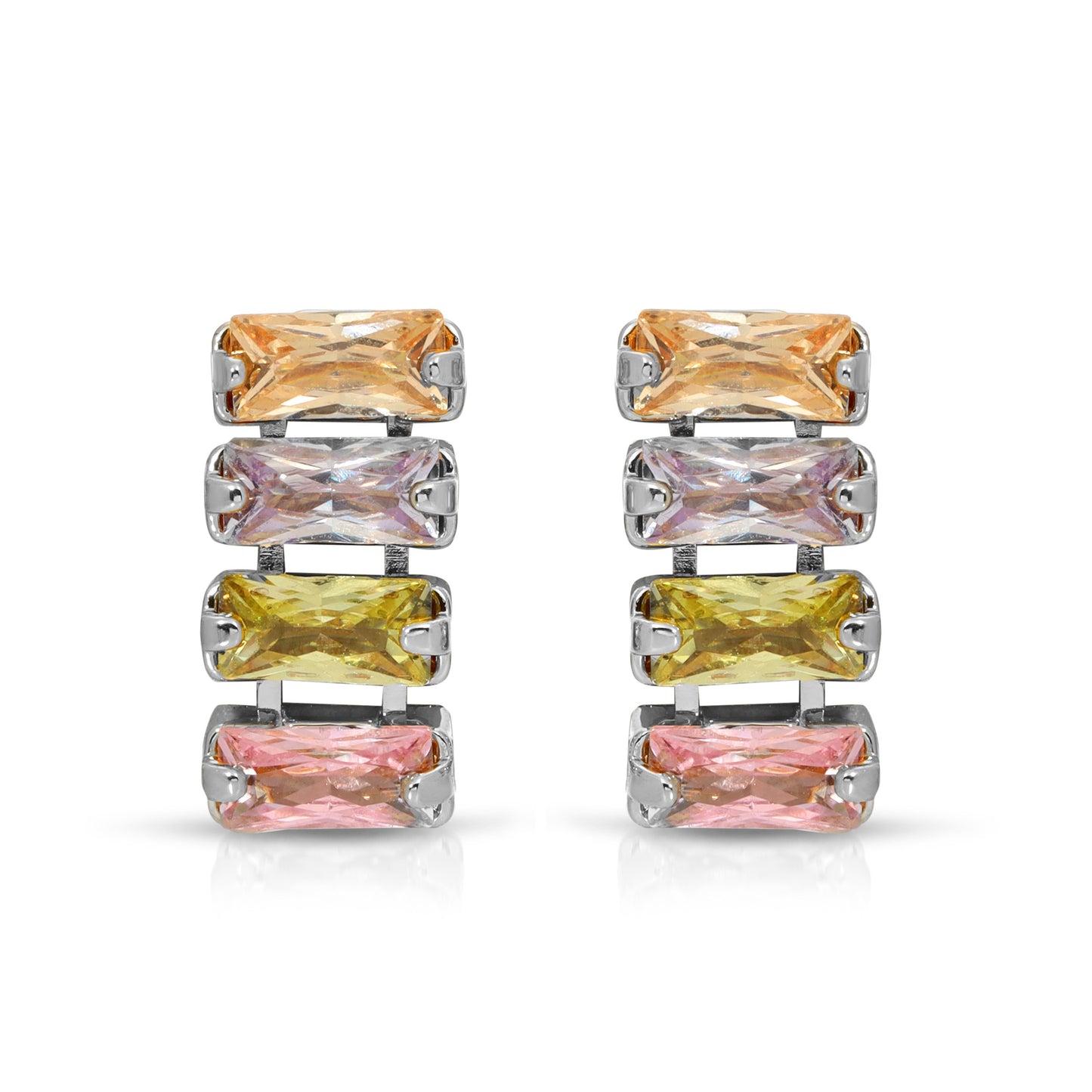 SS071523-Sterling Silver Post Cubic Zirconia Stone Brass Metal Stud Earrings