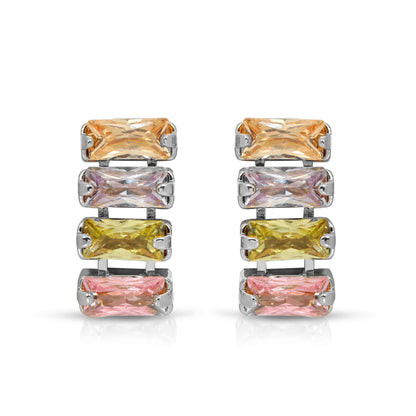 SS071523-Sterling Silver Post Cubic Zirconia Stone Brass Metal Stud Earrings