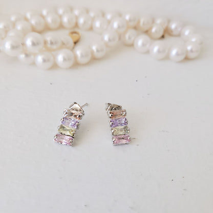 SS071523-Sterling Silver Post Cubic Zirconia Stone Brass Metal Stud Earrings