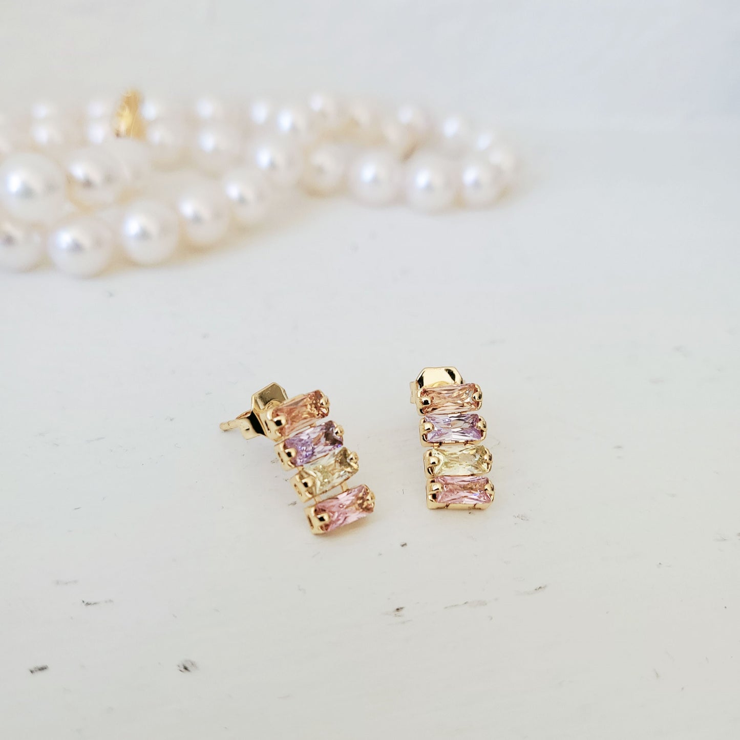 SS071523-Sterling Silver Post Cubic Zirconia Stone Brass Metal Stud Earrings