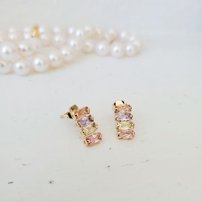 SS071523-Sterling Silver Post Cubic Zirconia Stone Brass Metal Stud Earrings