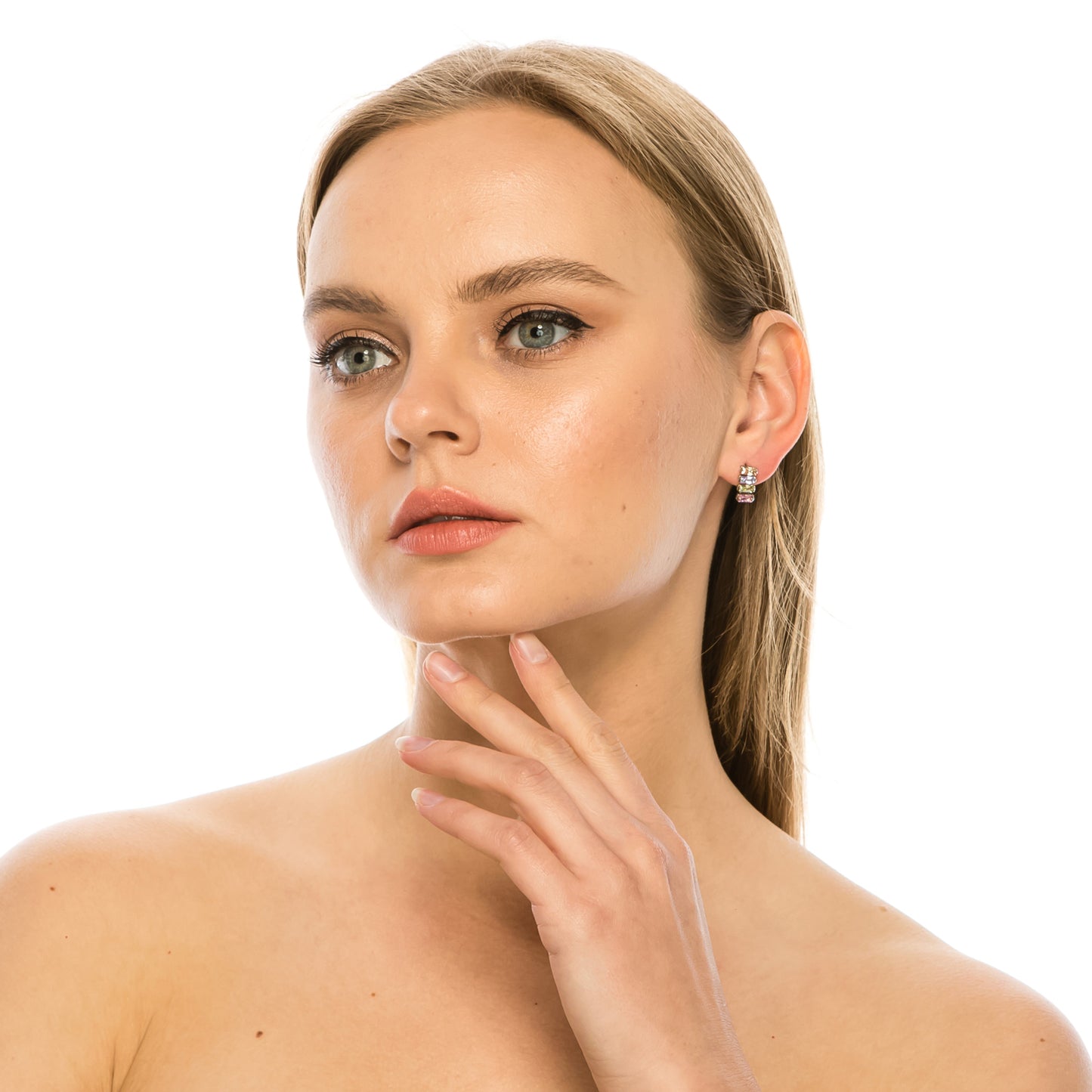 SS071523-Sterling Silver Post Cubic Zirconia Stone Brass Metal Stud Earrings