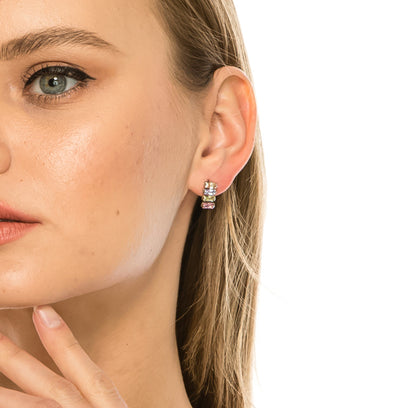 SS071523-Sterling Silver Post Cubic Zirconia Stone Brass Metal Stud Earrings