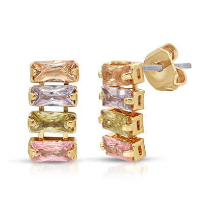 SS071523-Sterling Silver Post Cubic Zirconia Stone Brass Metal Stud Earrings