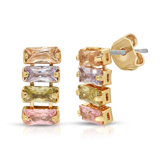 SS071523-Sterling Silver Post Cubic Zirconia Stone Brass Metal Stud Earrings