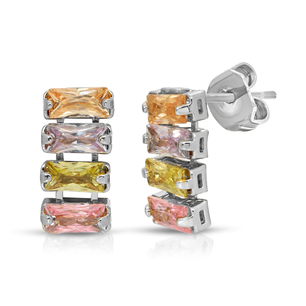 SS071523-Sterling Silver Post Cubic Zirconia Stone Brass Metal Stud Earrings