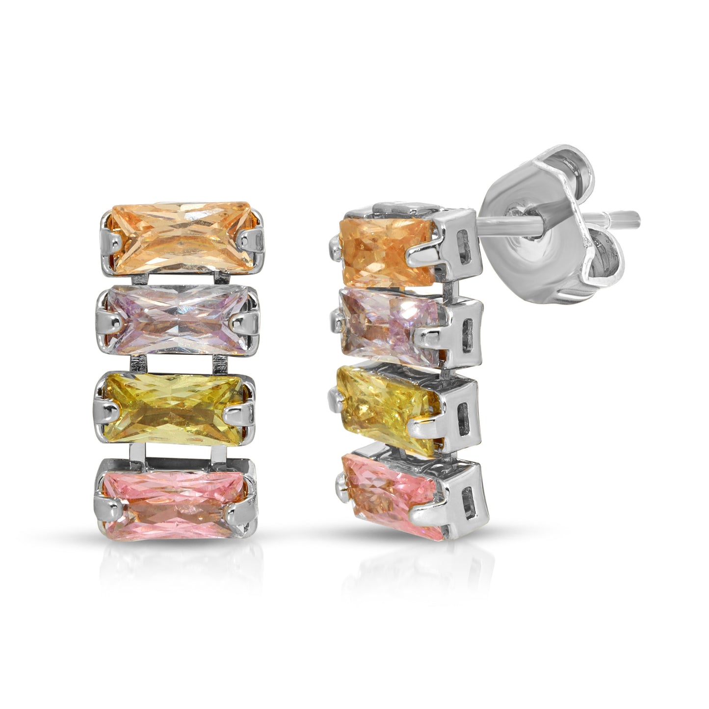 SS071523-Sterling Silver Post Cubic Zirconia Stone Brass Metal Stud Earrings