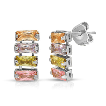 SS071523-Sterling Silver Post Cubic Zirconia Stone Brass Metal Stud Earrings