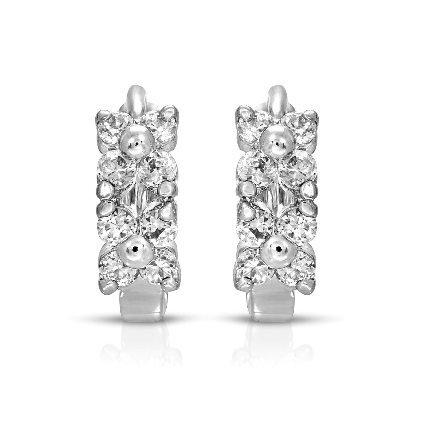 SS071544-Sterling Silver Post Cubic Zirconia Stone Brass Metal Hoop Earrings