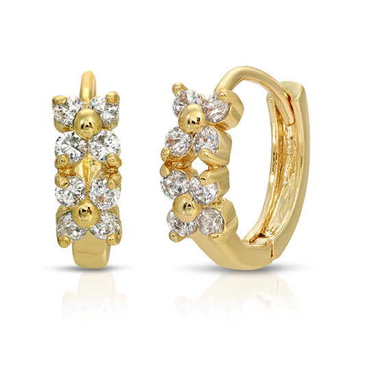 SS071544-Sterling Silver Post Cubic Zirconia Stone Brass Metal Hoop Earrings