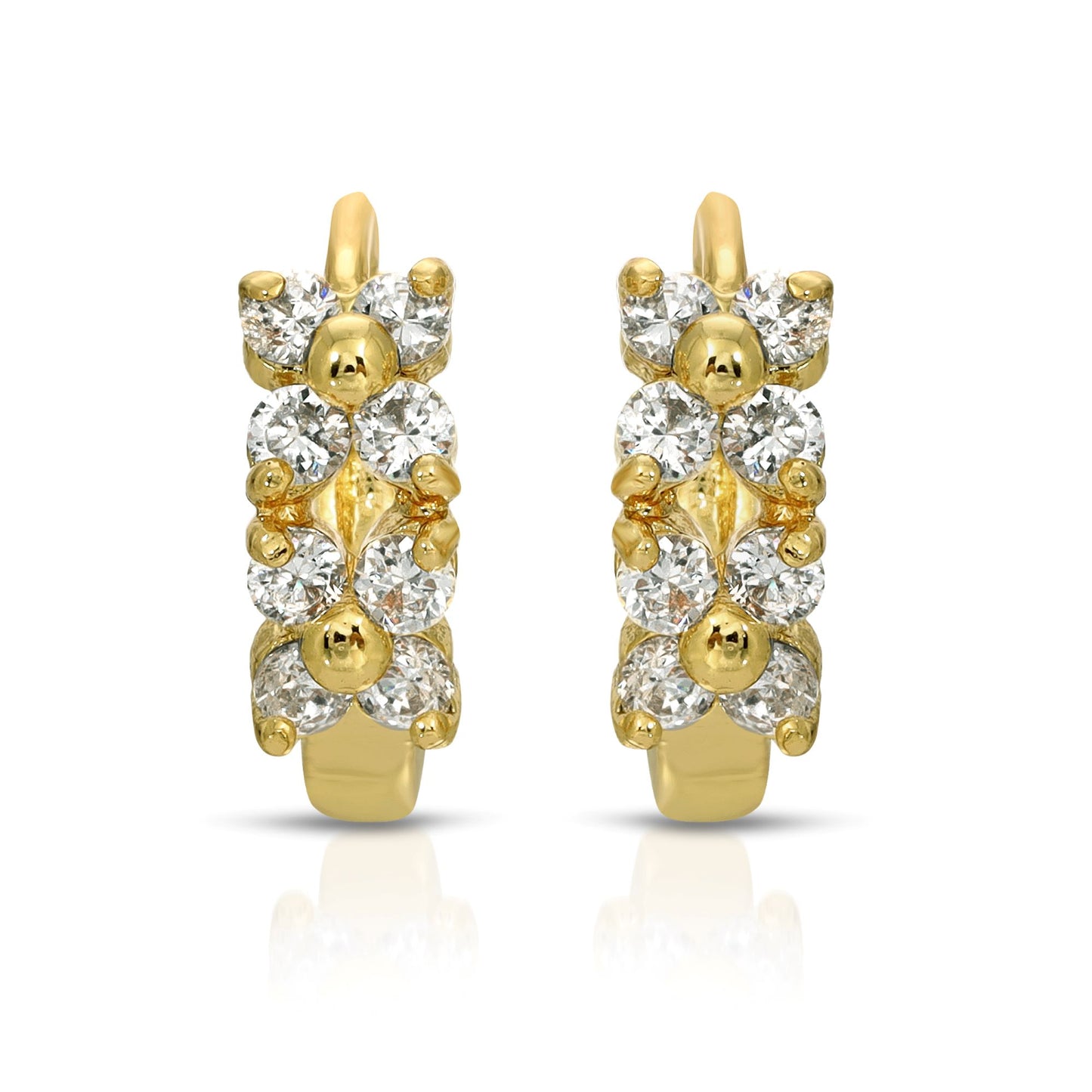 SS071544-Sterling Silver Post Cubic Zirconia Stone Brass Metal Hoop Earrings