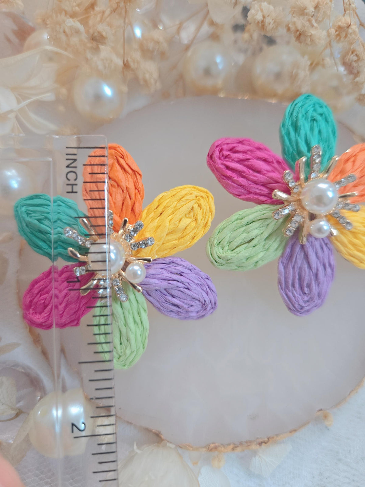 Colorful Flower Pearl Stud Earrings
